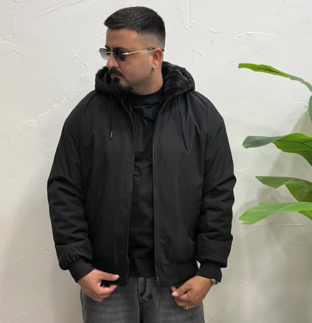 Bomber reversibile con pelliccia nero