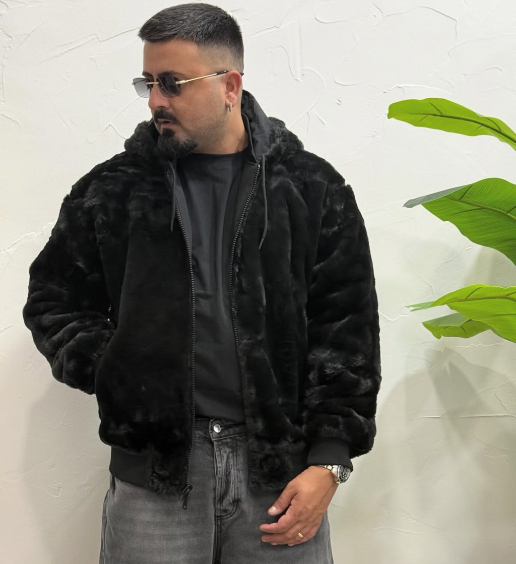 Bomber reversibile con pelliccia nero