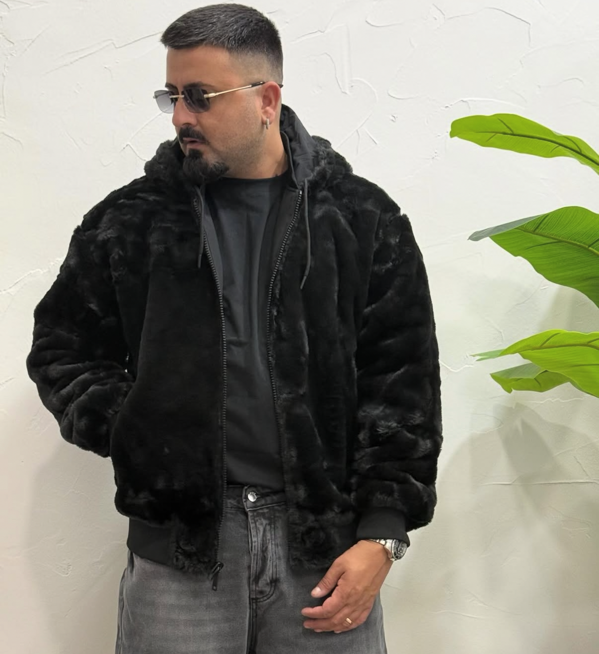 Bomber reversibile con pelliccia nero